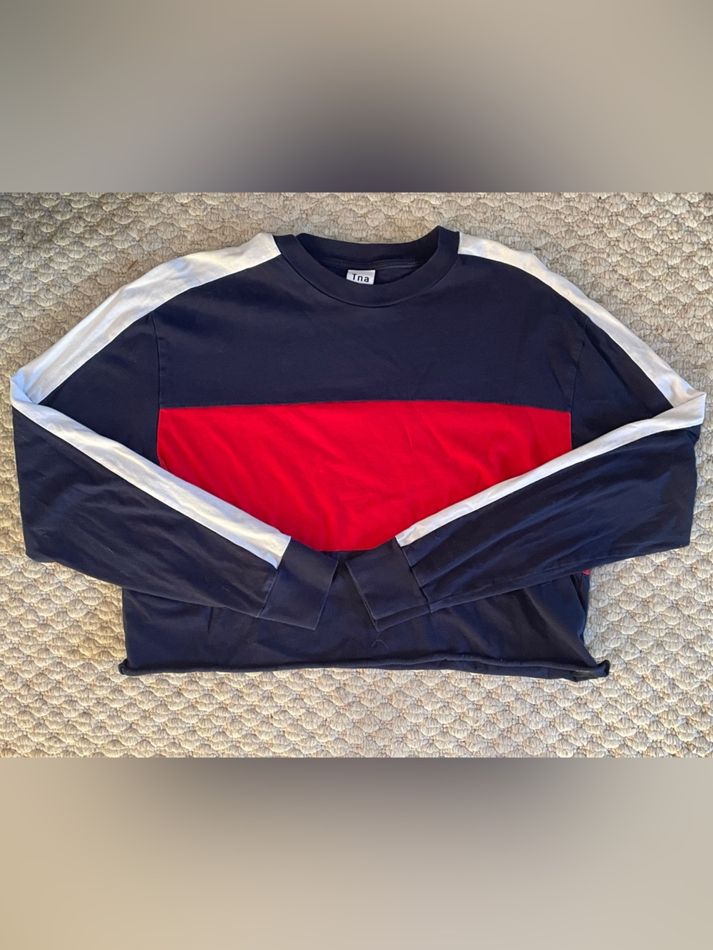 TNA Navy Red Colorblock Crop Long Sleeve